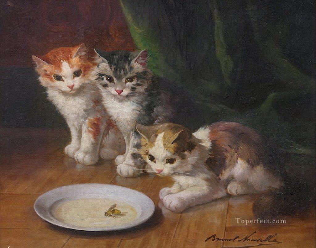 Alfred Brunel de Neuville chats et abeilles Peintures à l'huile
